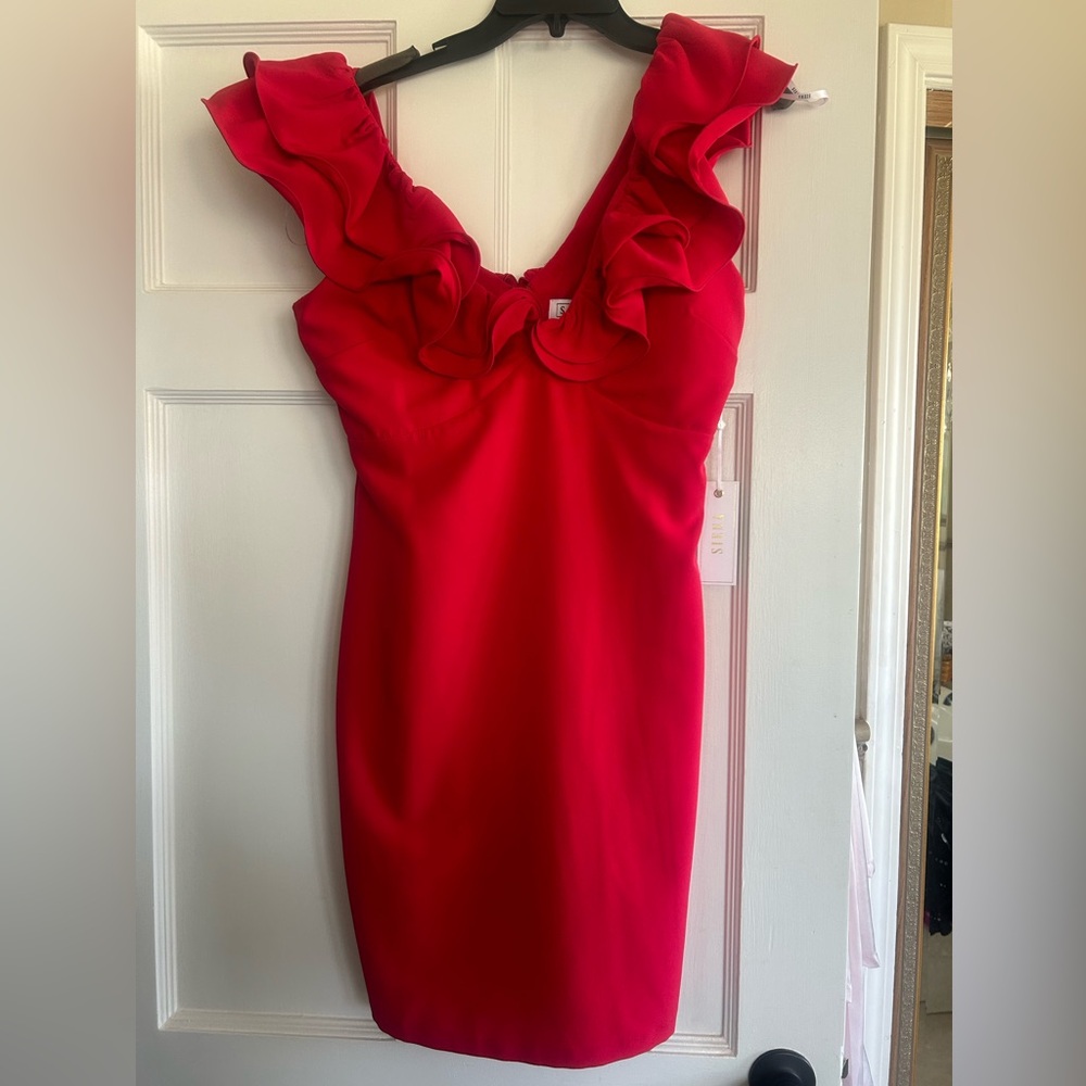 Red ruffle cocktail dress NEW with tags